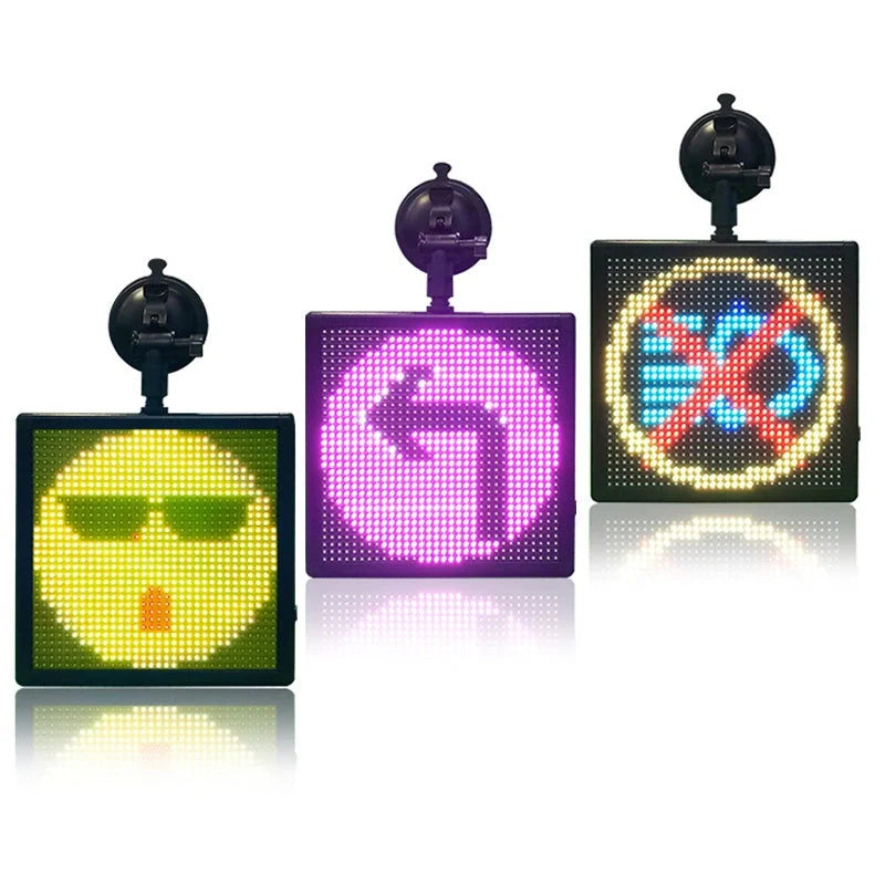 Car Rear Window LED Emoticon Screen displaying vibrant seven-color message