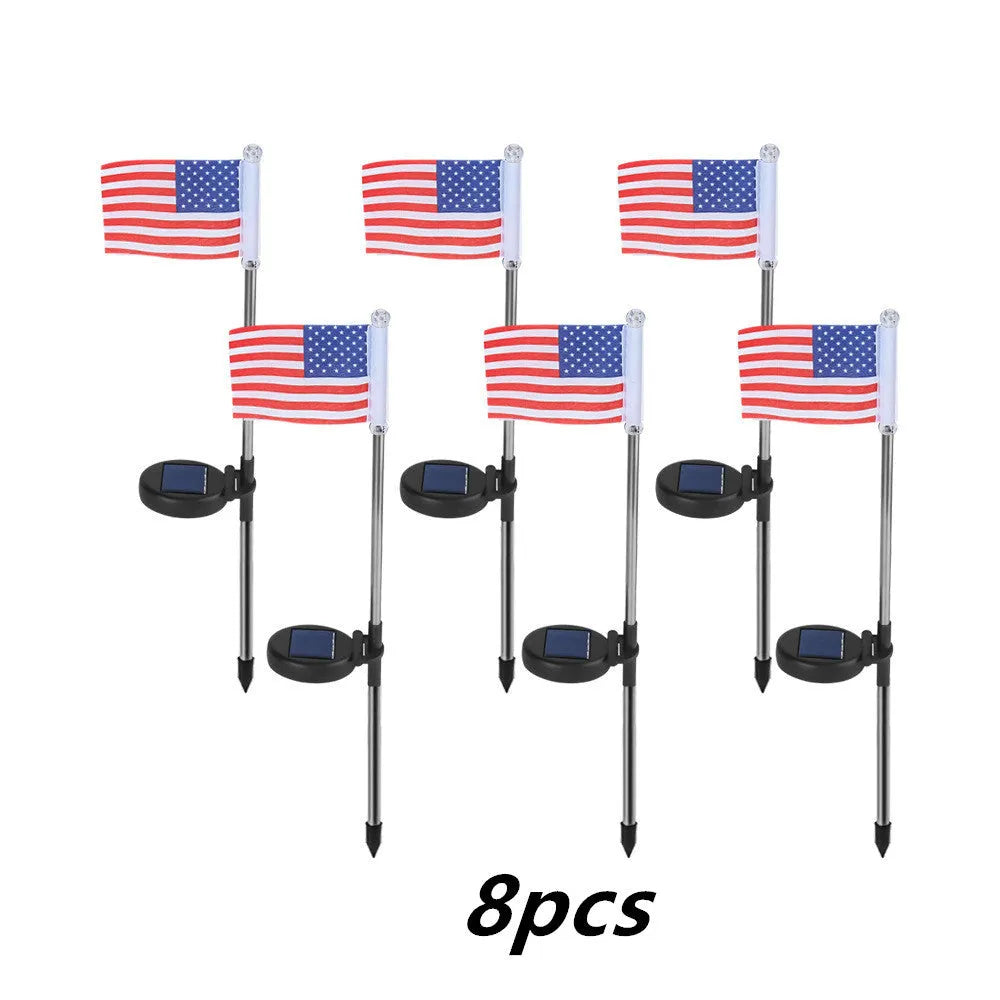 Solar LED flag light for garden decoration with American flag design on waterproof fabric