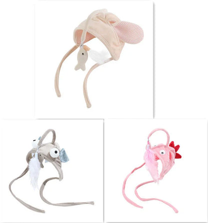 Adjustable head-wearing feather cat toy stick in various colors for indoor play