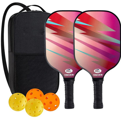Peak Racket fibreglass squash set showing two rackets and four balls for complete playing equipment