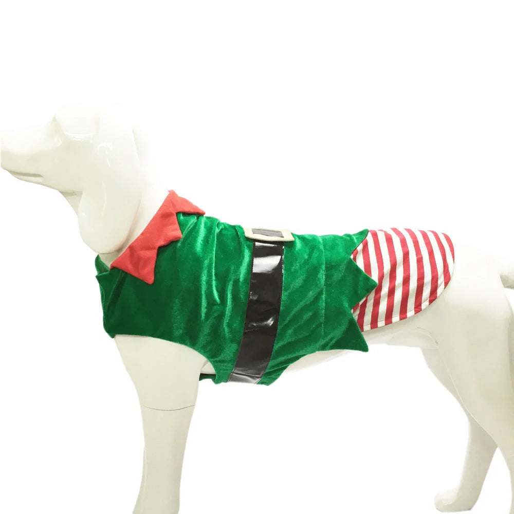 Green Elf Pet Dog Christmas Costume with adjustable fit for festive holiday wear