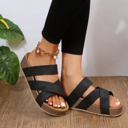 Women's woven cross-strap summer platform sandals in various colors