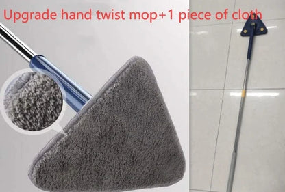 Extendable Triangle Mop with 360° rotatable head for deep cleaning in blue and white