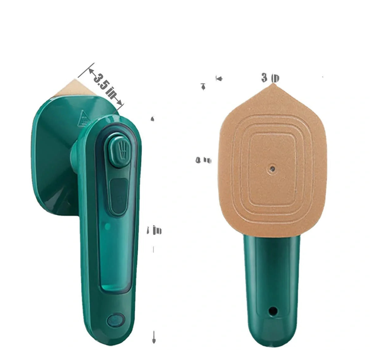 Dark green handheld portable garment ironing machine with titanium panel