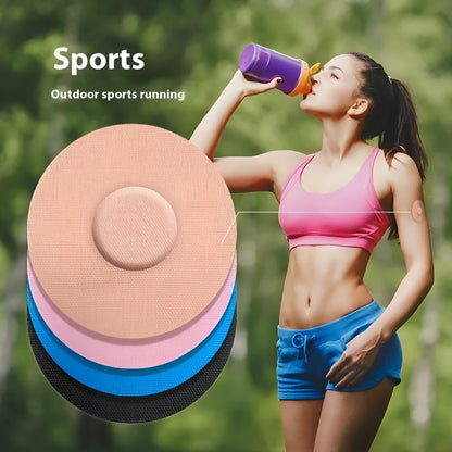 Sports anti-slip adhesive patch for sensor attachment in black, skin colour, pink, and blue options
