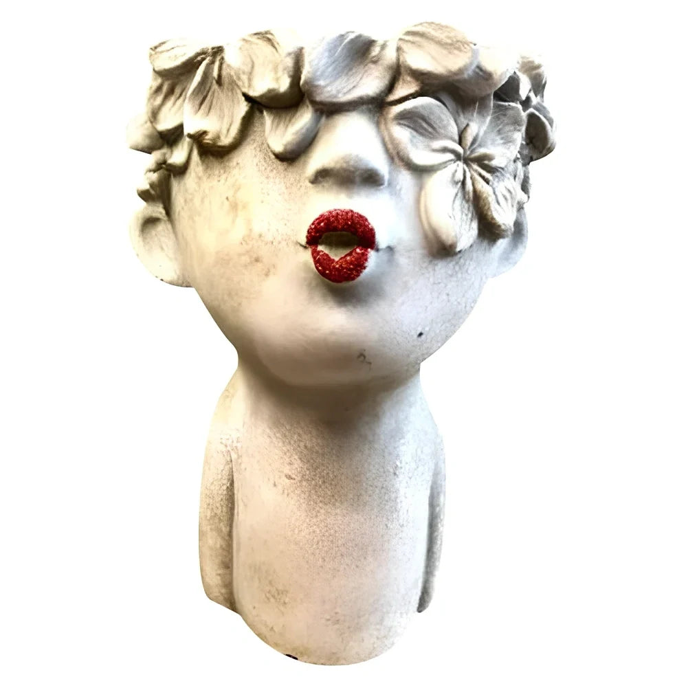 Resin garden faces flower pot in picture colour, S size 15x15x14cm with whimsical face modelling for outdoor decor