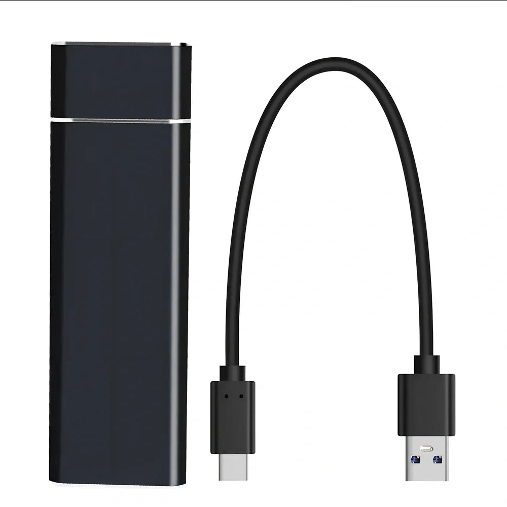 Portable solid state drive with metal shell showing colour options and compact 10.3cm size