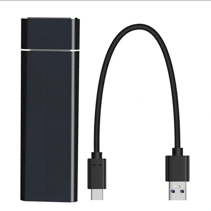 Portable solid state drive with metal shell showing colour options and compact 10.3cm size