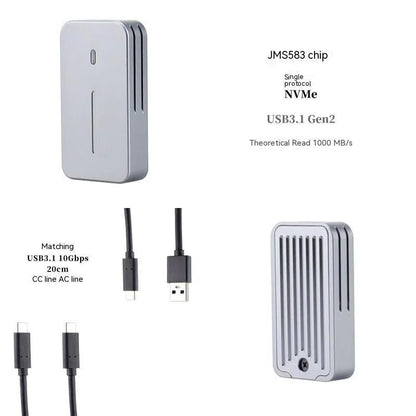 Aluminum external SSD enclosure measuring 5.2cm with USB-C port for 10Gbps transfers