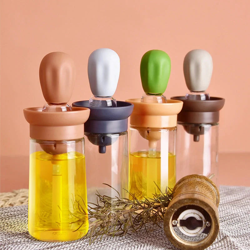 Creative silicone brush head oil bottle in vibrant colors for precise kitchen oil application