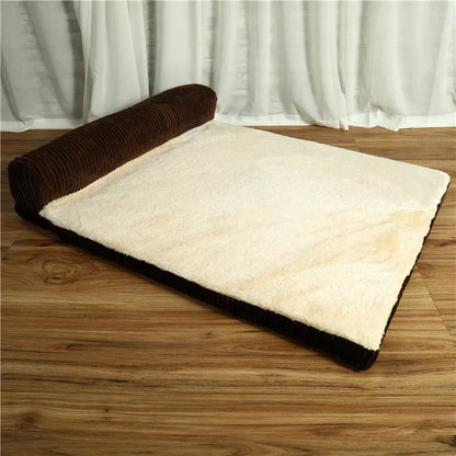 Corduroy pet sofa bed in red colour with high-density sponge padding and non-slip base
