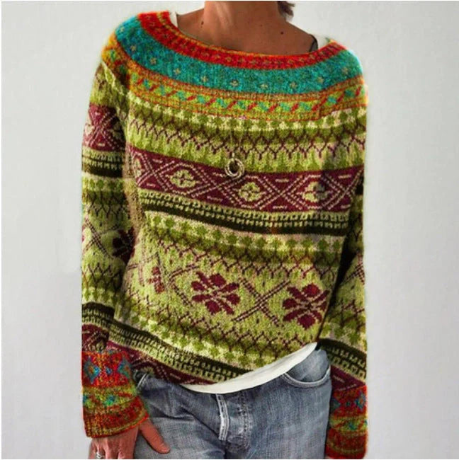 Stylish multicolor knit pullover sweater for women with relaxed fit and variety of vibrant color options