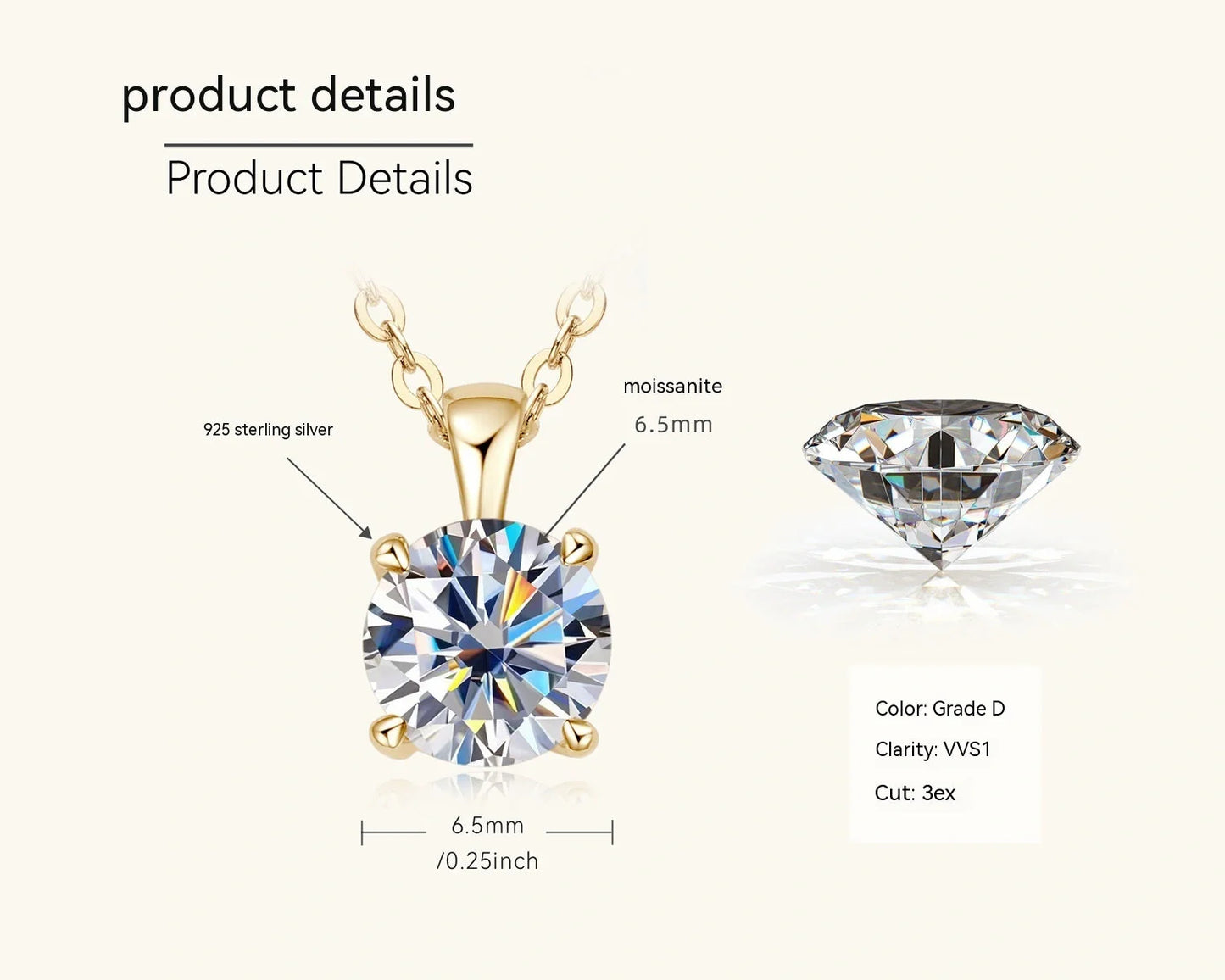 Elegant four-claw diamond necklace in silver and gold, perfect for any occasion.