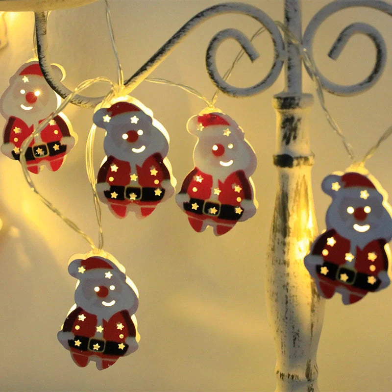 Christmas LED light string with Santa Claus, elk, and snowman ornaments for festive holiday decor