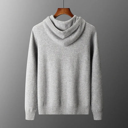Men's cashmere hooded sweatshirt and trousers set in light grey or dark grey for winter leisure wear