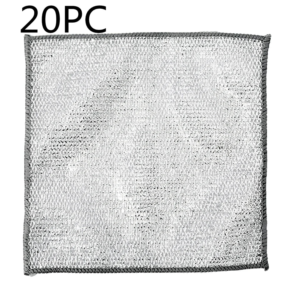 Silver silk cloth pattern steel wire cleaning cloth measuring 20x20cm for kitchen pots and bowls