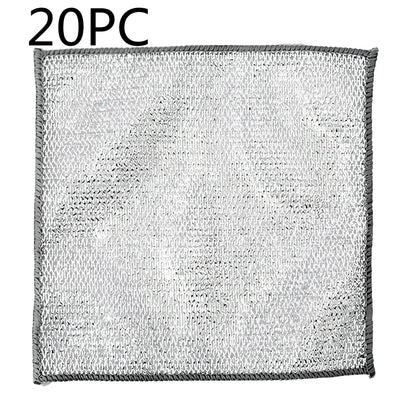Silver silk cloth pattern steel wire cleaning cloth measuring 20x20cm for kitchen pots and bowls