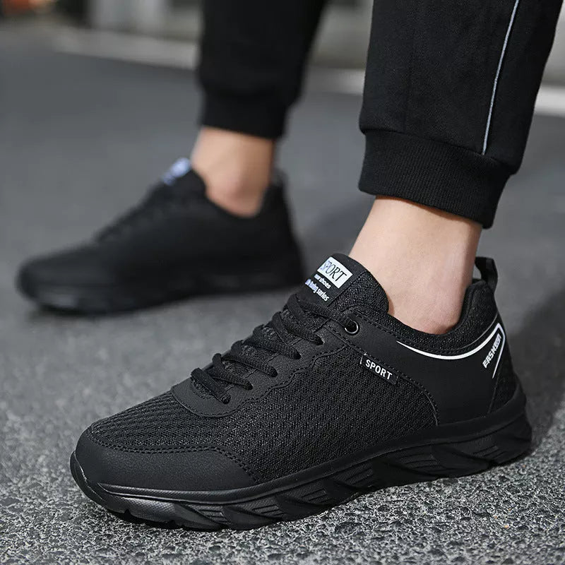 Men's black mesh sports shoes with soft sole for casual wear