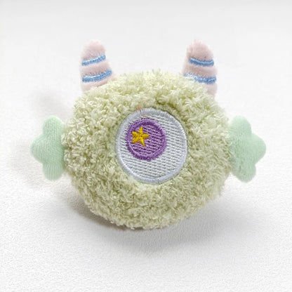 Cartoon-shaped plush dog chew toy with squeaker in grey, green, pink, white or yellow colours