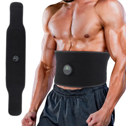 Black EMS pulse health care belt with control unit showing mode and intensity buttons, measuring 110cm with tapered width