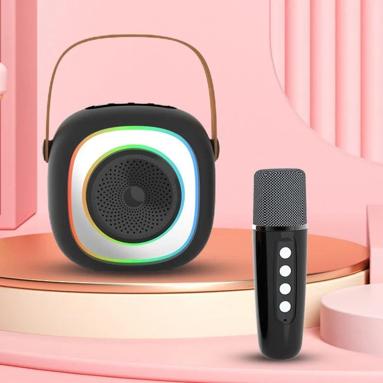 Wireless karaoke microphone with Bluetooth audio transmitter in black double wheat colour option