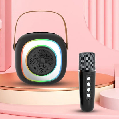Wireless karaoke microphone with Bluetooth audio transmitter in black double wheat colour option