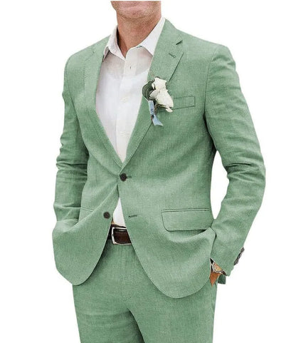 Men's beige linen blend slim fit two-piece suit for business and formal occasions