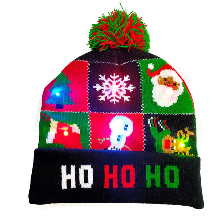LED Christmas knitted beanie with light-up features in various festive designs