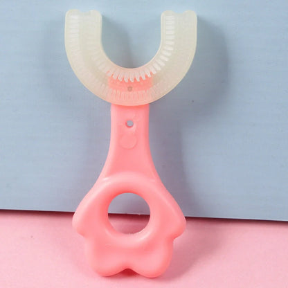U-shaped baby toothbrush in soft silicone for kids, available in multiple colors