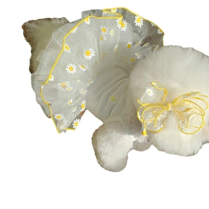 Yellow daisy patterned dog clothes made from thin polyester fabric for summer wear