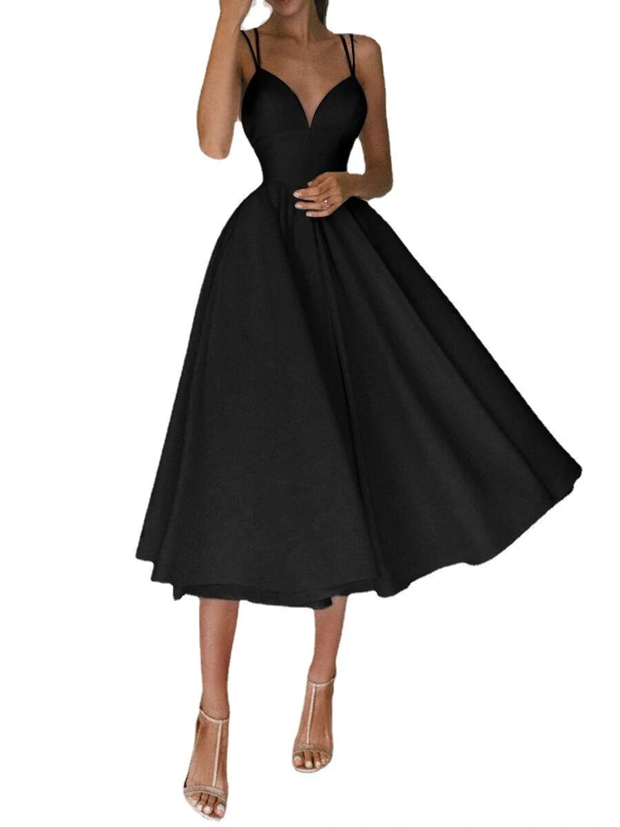 Women's V-neck suspender A-line summer dress in various colors