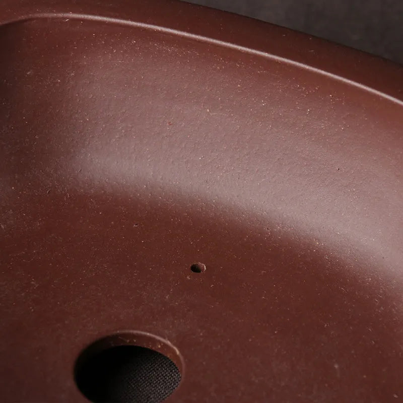 Handmade rectangular purple clay bonsai basin with classical Chinese design, measuring 25cm by 20cm by 7cm