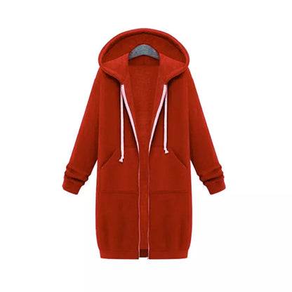 Hooded long sleeve sweater fleece jacket in navy blue with zipper closure