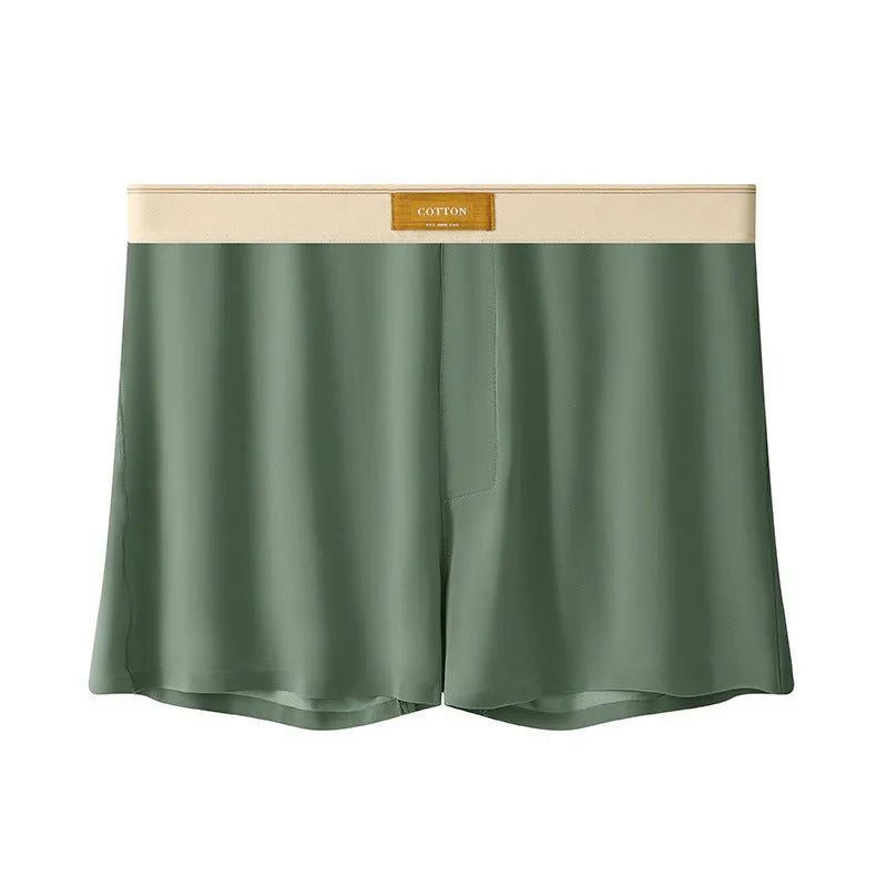 Men's loose-fit Ice Silk nylon underwear in a three-pack, showing colour options like black, green, and grey.