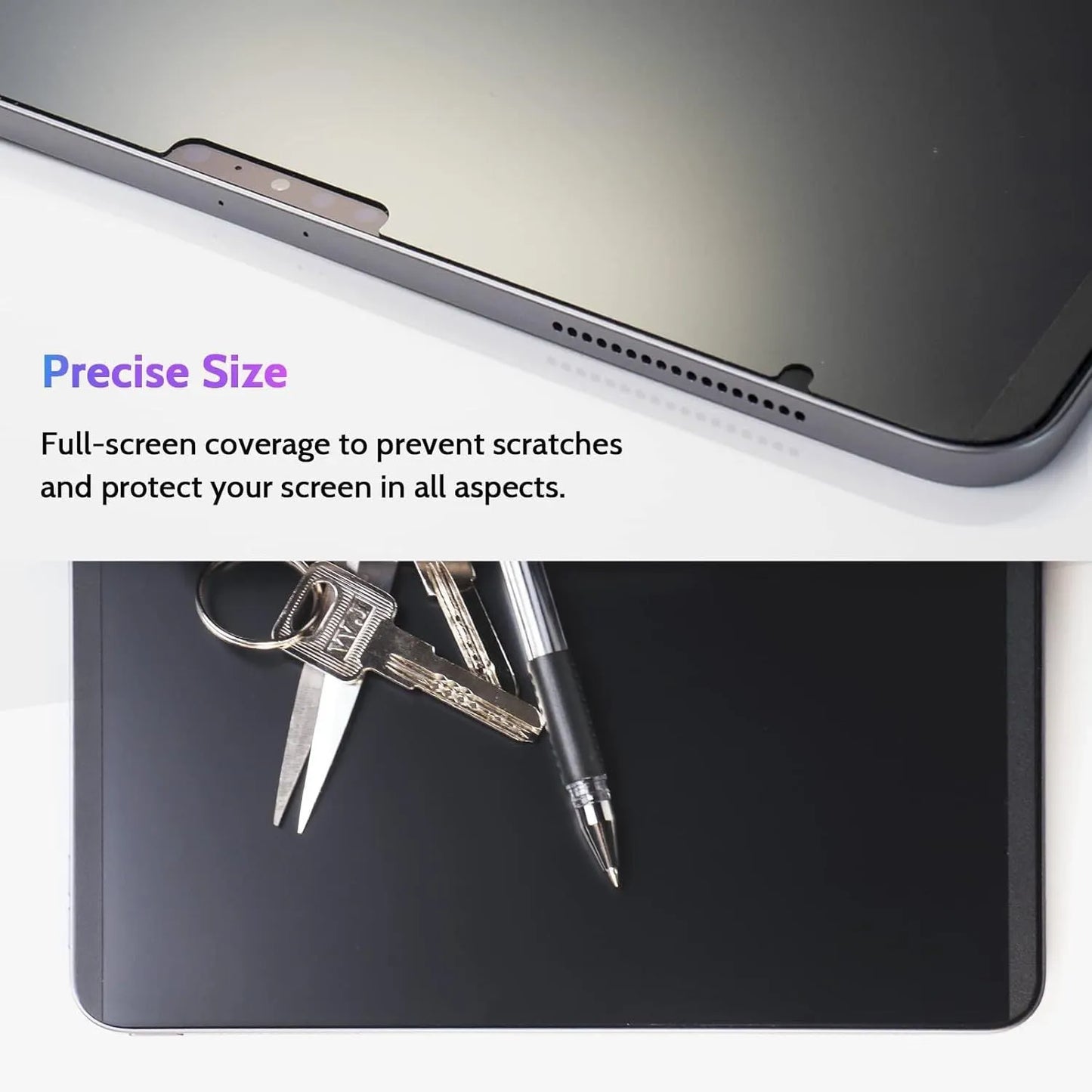 Magnetic suction anti-peeping film for iPad with paper-like texture and storage clip, showing 30-degree privacy angle