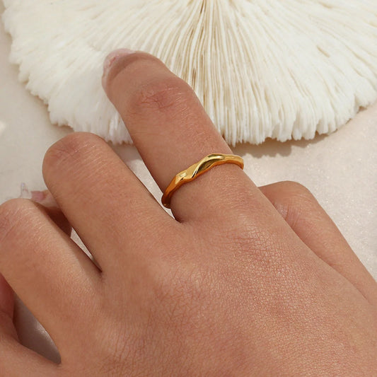 Elegant gold stainless steel bamboo ring with adjustable opening