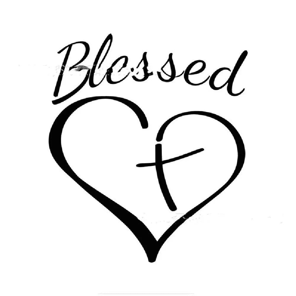 Faith Hope Love letter sticker with heart design in black, white, or red, measuring 14 by 11.5 centimetres.