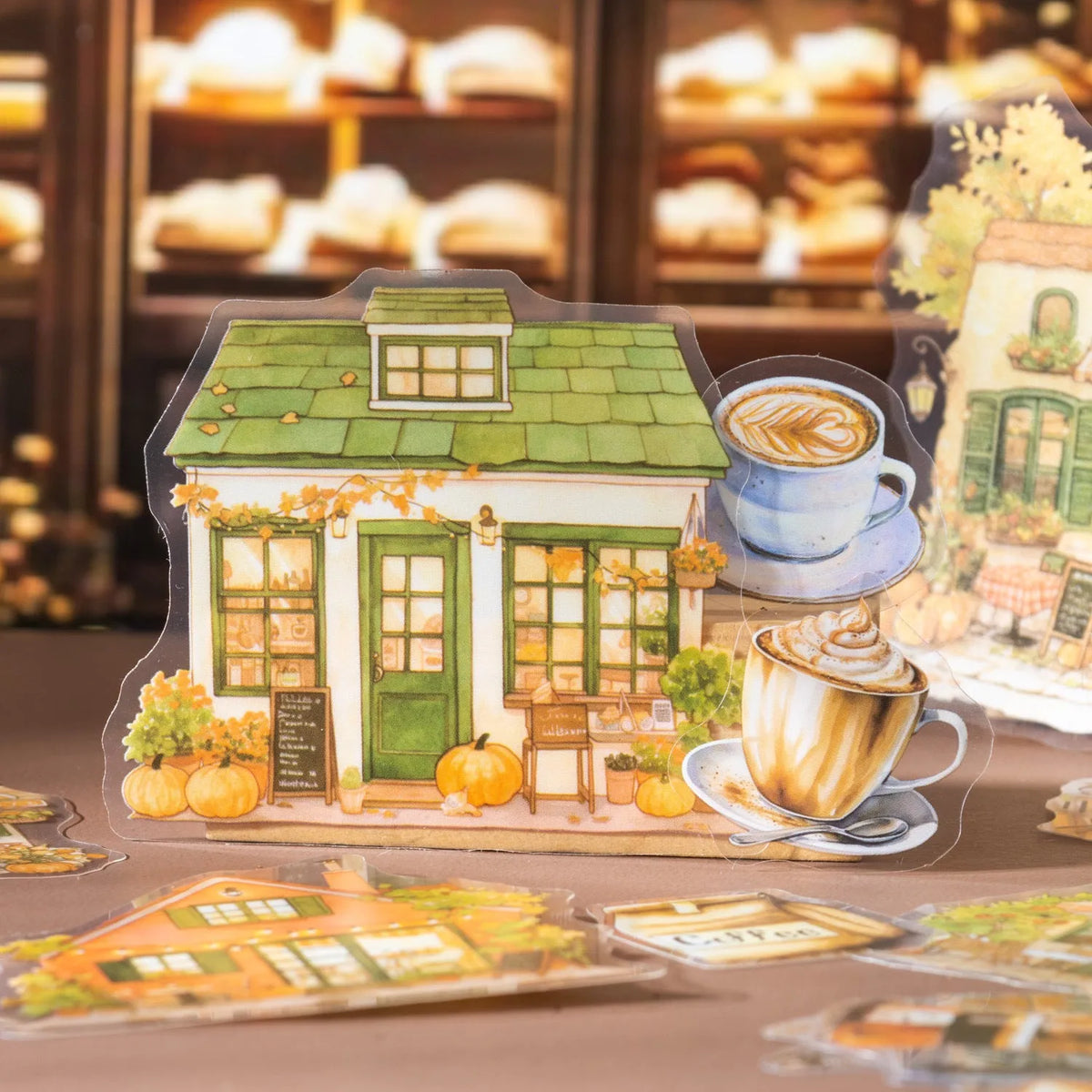 Cafe series retro hand account sticker package with Mori Night Cafe, Green Cafe, and other cafe styles in 25 or 75 sticker packs