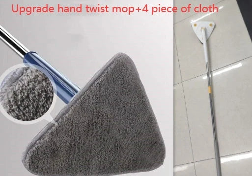 Extendable Triangle Mop with 360° rotatable head for deep cleaning in blue and white