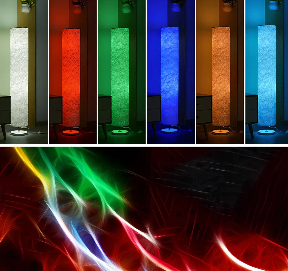 Smart RGB remote control folding floor lamp with adjustable 1520mm height and fabric shade