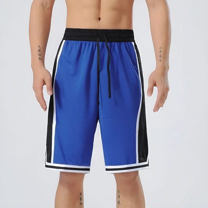 Men's straight-leg polyester training shorts for summer sports in solid colour