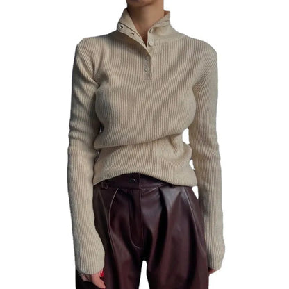 Silver grey half turtleneck pullover sweater with single-breasted placket and slim fit design