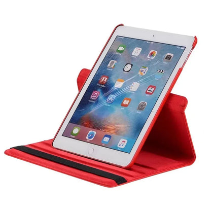 Imitation leather rotating clamshell sleeve case for iPad tablets in multiple colours.
