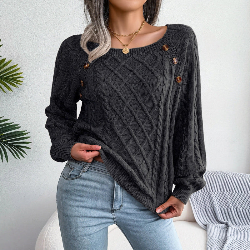 Hhomeenjoy Stylish Knitted Sweater with Button Accents - Cozy Winter Warmth