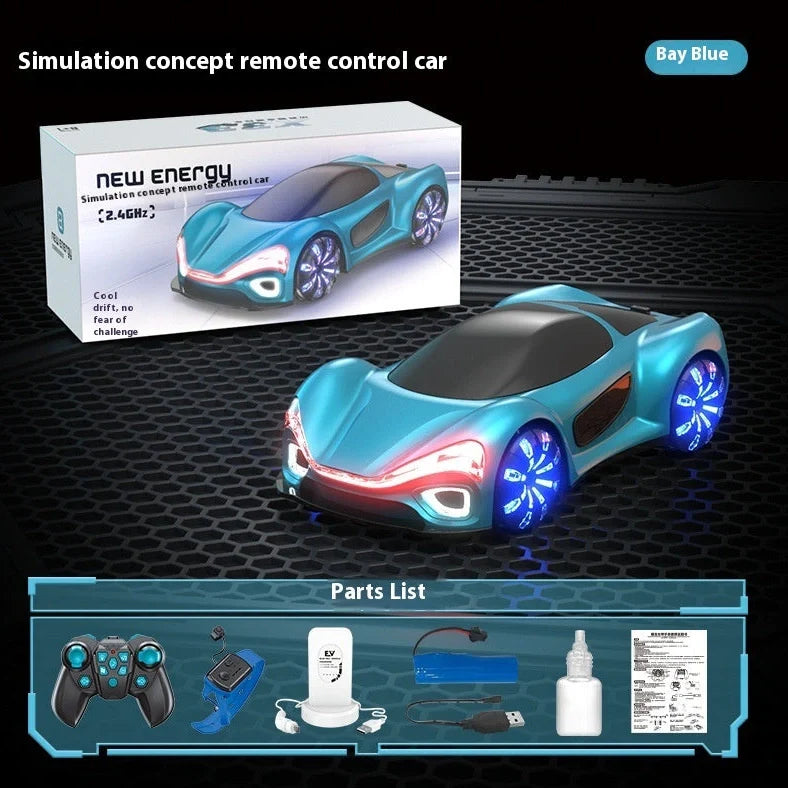 White and blue remote control car with gesture control and drift features for children