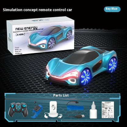 White and blue remote control car with gesture control and drift features for children