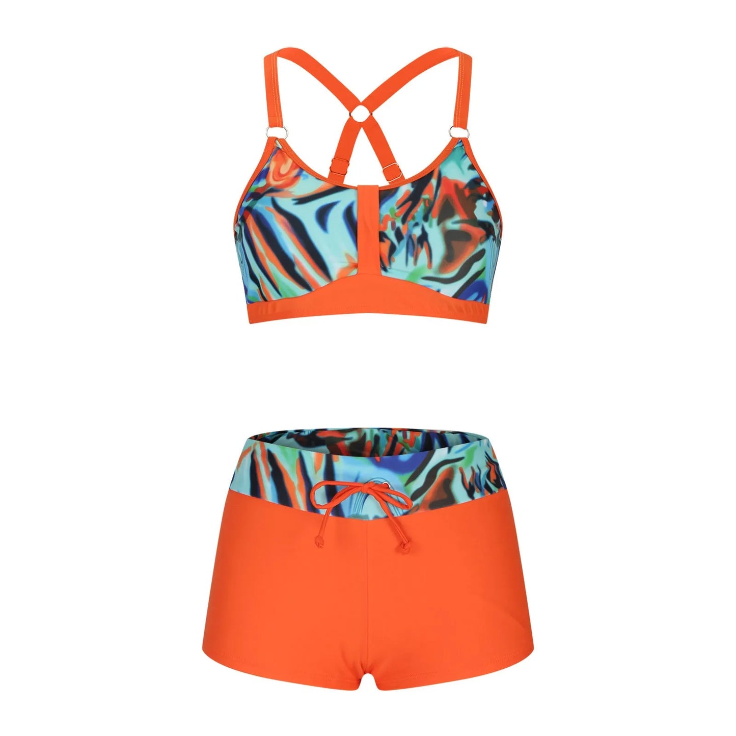 Women's floral print split bikini swimsuit in polyester fabric available in multiple colours and sizes