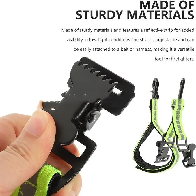 Fluorescent green metal buckle clip for glove attachment with reflective tape and nylon lining