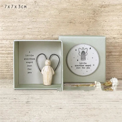 Boxed resin Guardian Angel ornament with modern design in multiple style options