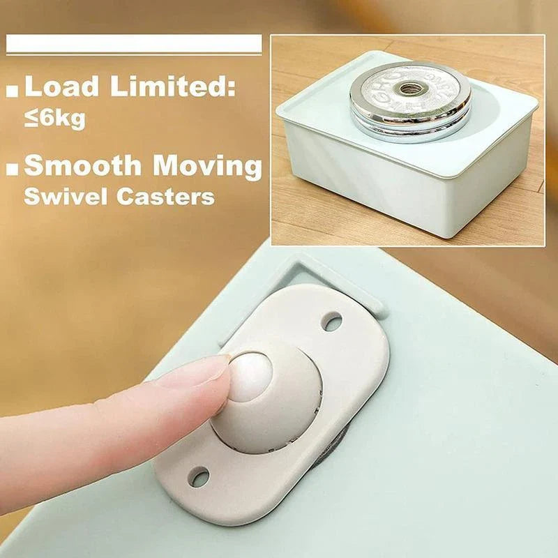 Versatile caster rollers in white color, perfect for smooth mobility and easy organization of cabinets, drawers, and small furniture